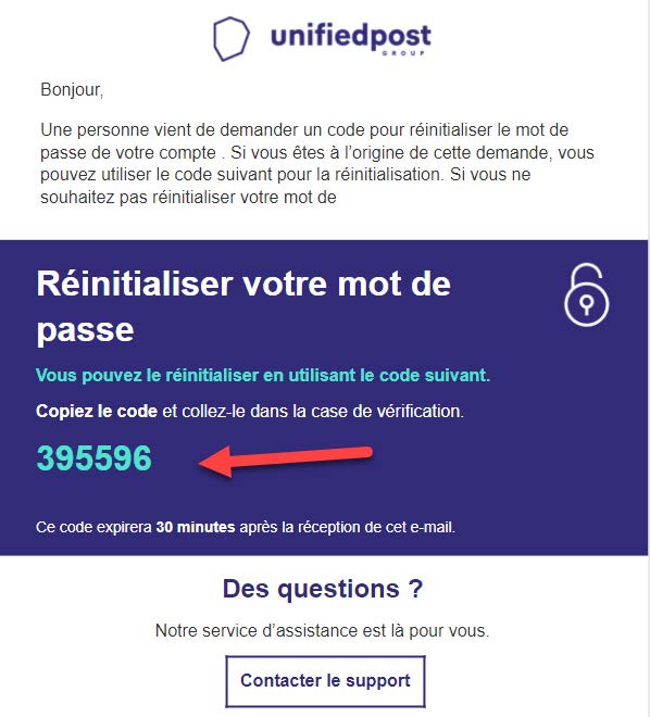 AdminBox une solution digitale dédiée à la gestion des données RH et de paie de votre entreprise - Comment réinitialiser mot de passe sur AdminBox, réception du code par mail